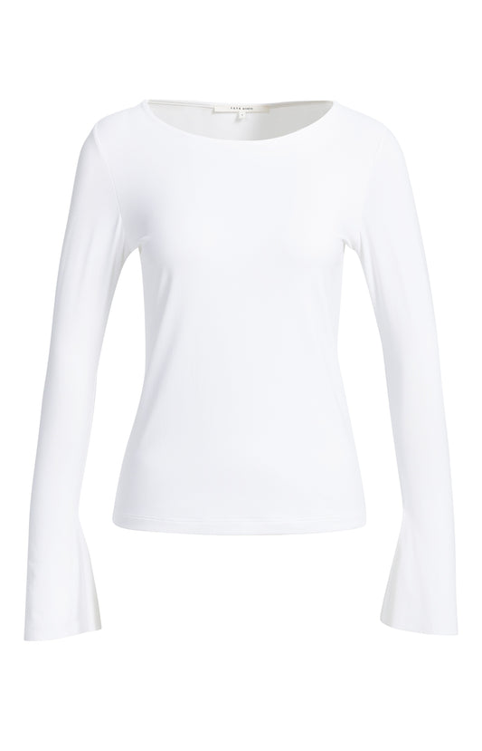 Jersey Oberteil mit ausgestellten Ärmeln | pure white