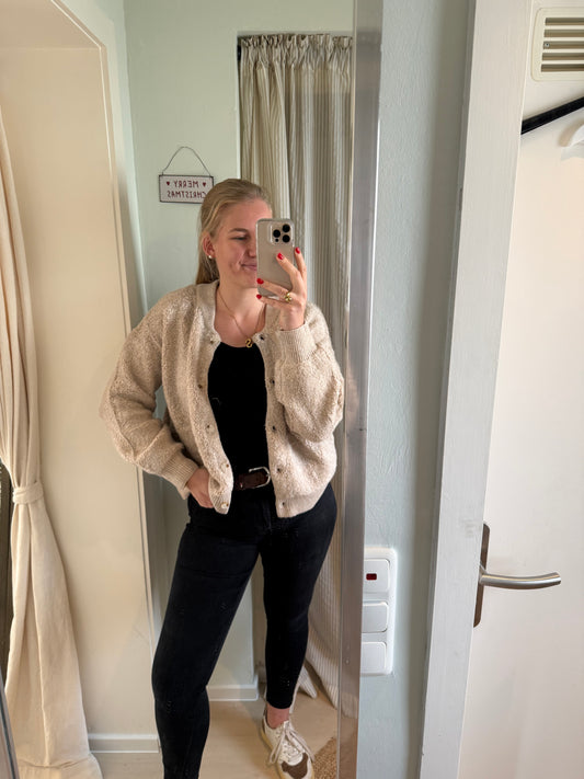 Bomber-Strickjacke beige