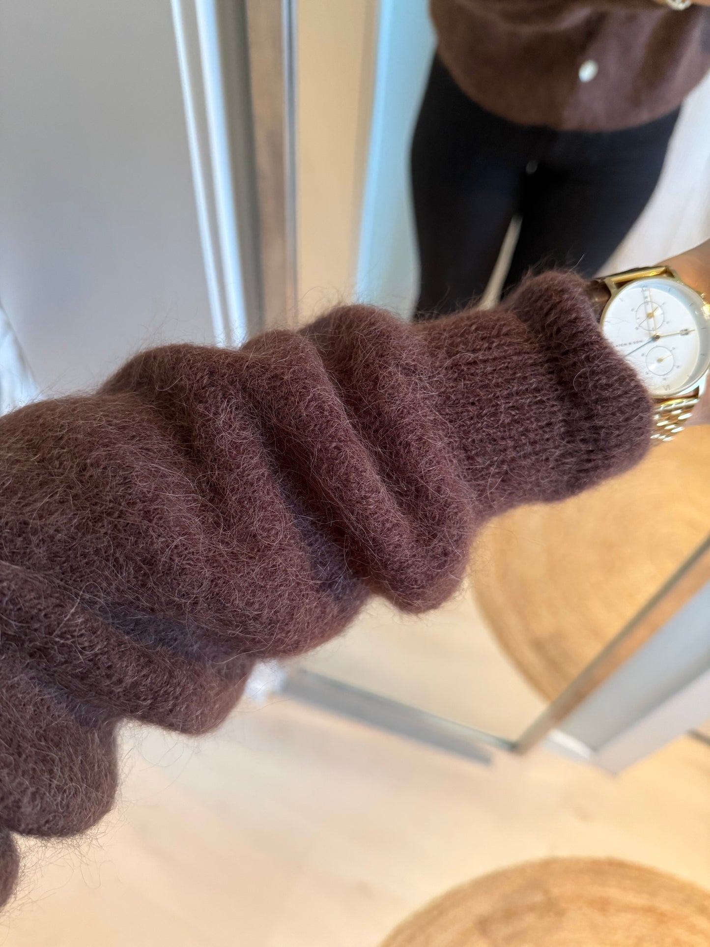 Baby-Alpaka Strickjacke Rundhals chocolate