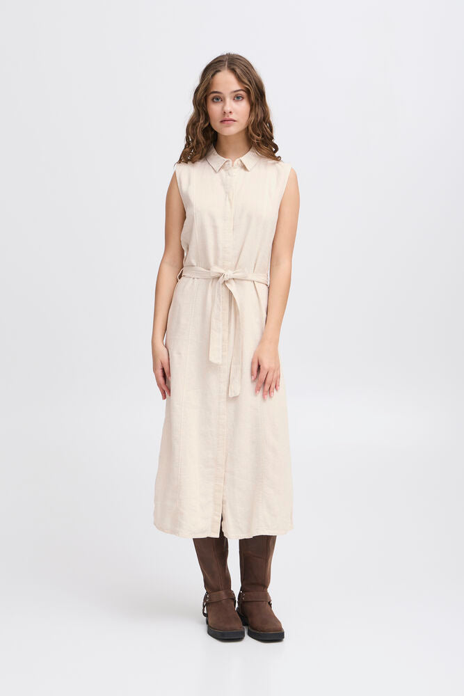 IHLINNO Leinenkleid Midi | natural ecru