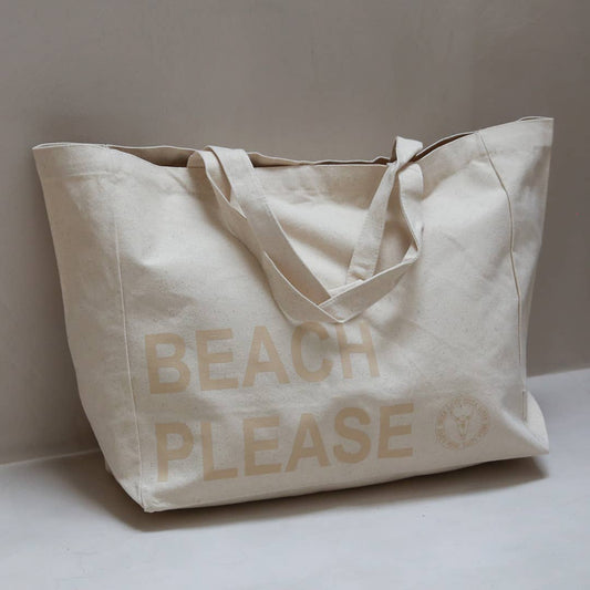 Strandtasche aus Canvas „Beach Please“ in Beige