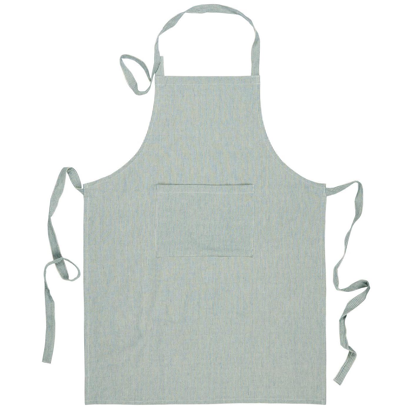 Schürze Charlie m/dünnen dunkelblauen Streifen und Tasche