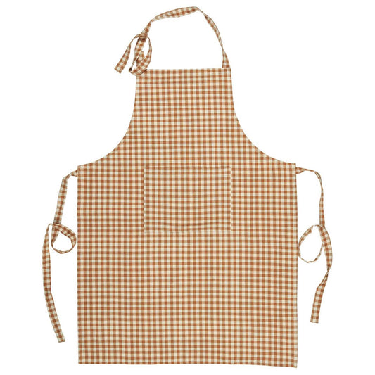 Schürze Luca rustikbraun m/kleinen naturfarbigen Karos und Tasche