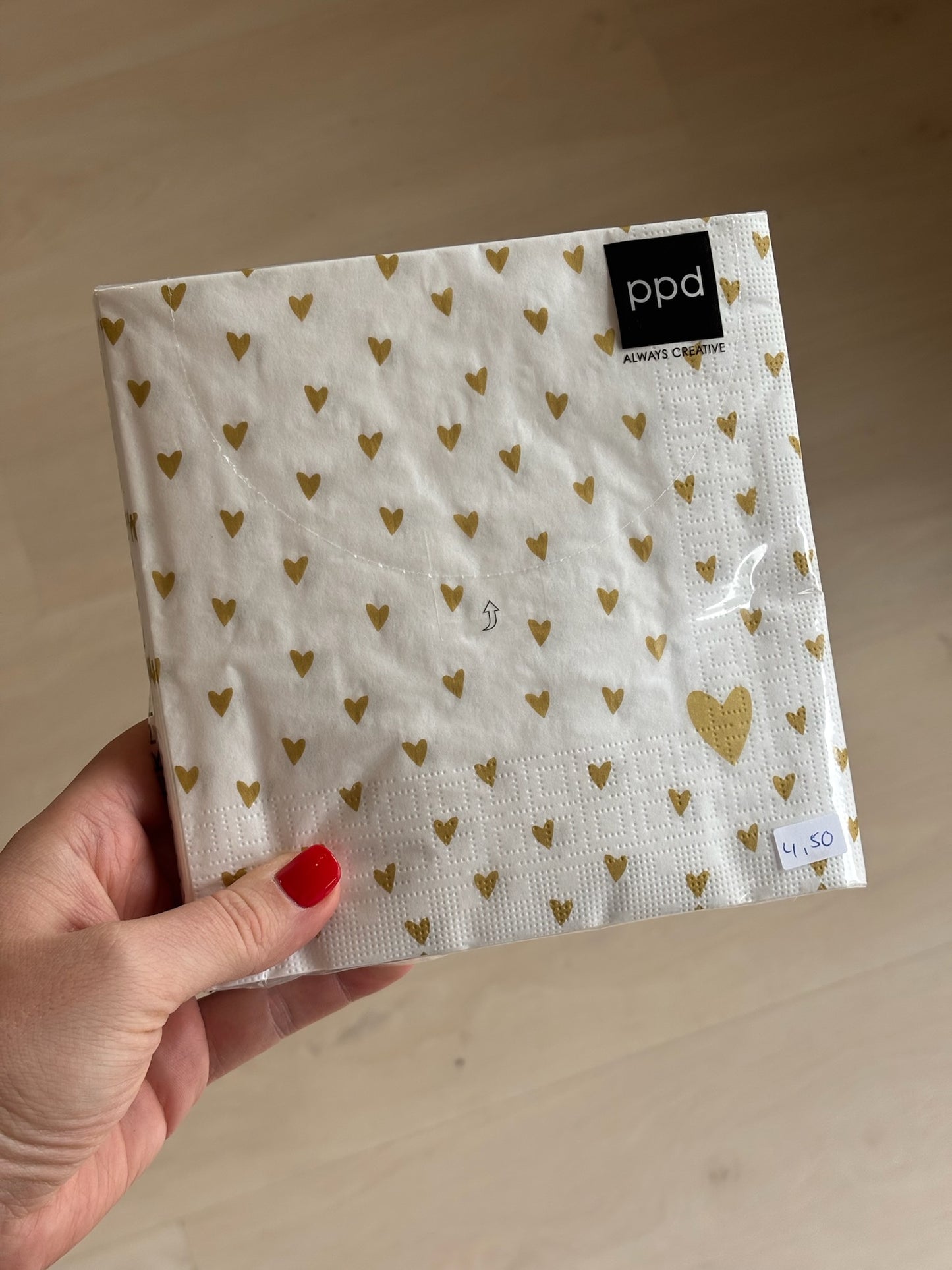 Serviette goldene Herzen 33x33 cm