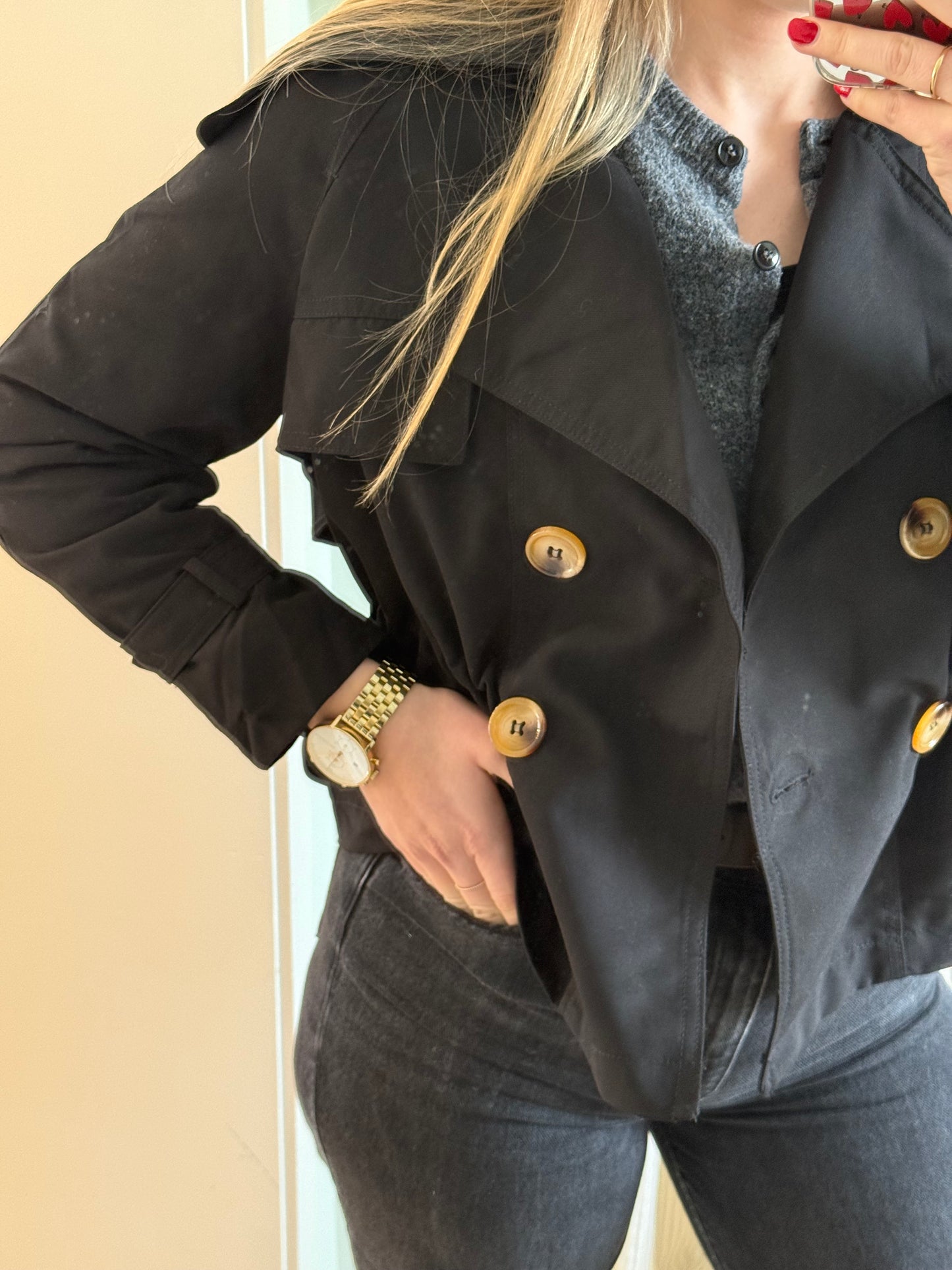 Kurze Trench Jacke schwarz