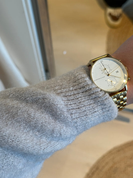 Alpaka Strickjacke Rundhals grau