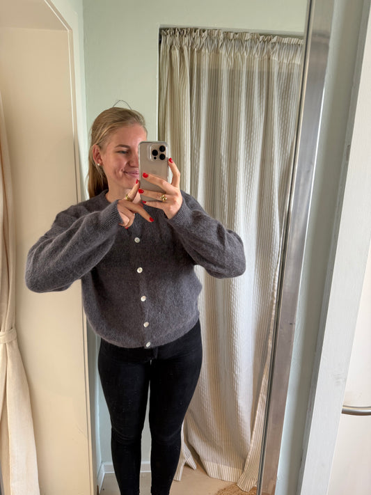 Baby-Alpaka Strickjacke Rundhals grau