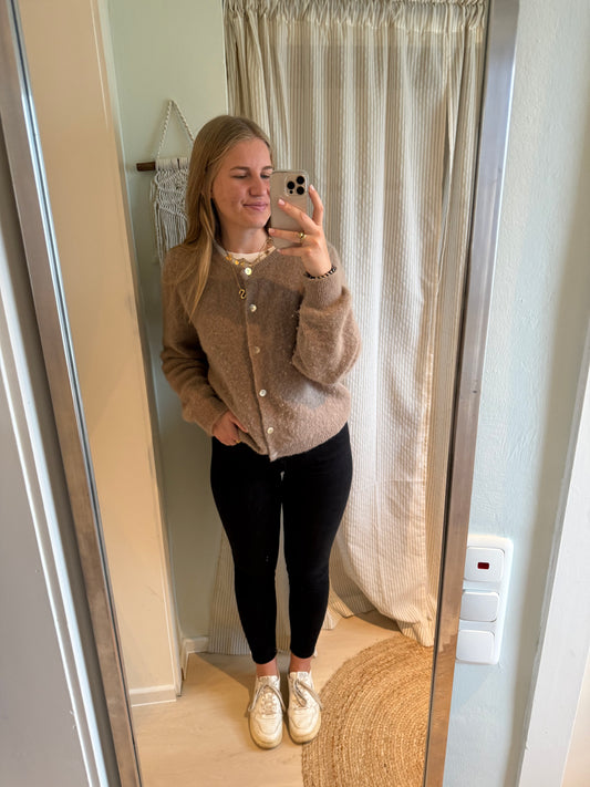 Baby-Alpaka Strickjacke Rundhals beige