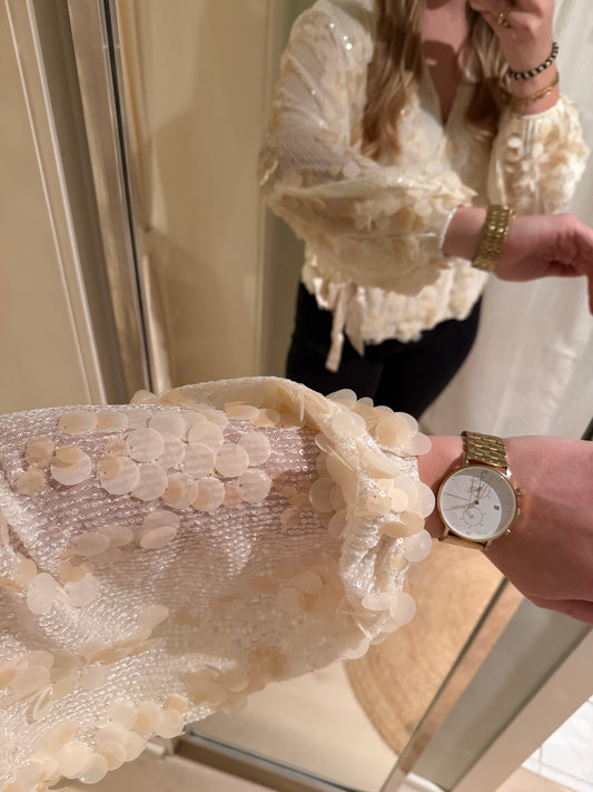 Wickelbluse mit Pailletten | Champagner