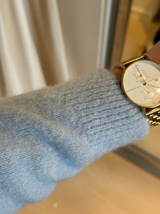 Alpaka Strickjacke Rundhals babyblue