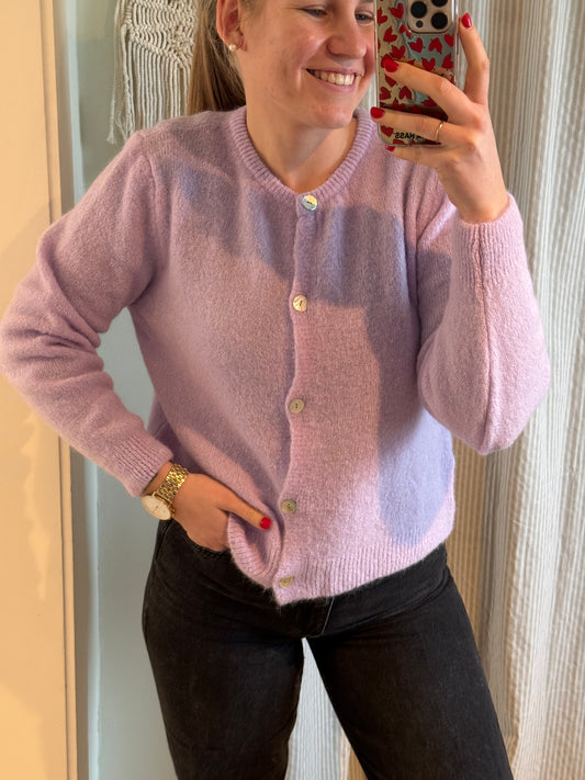 Alpaka Strickjacke Rundhals flieder