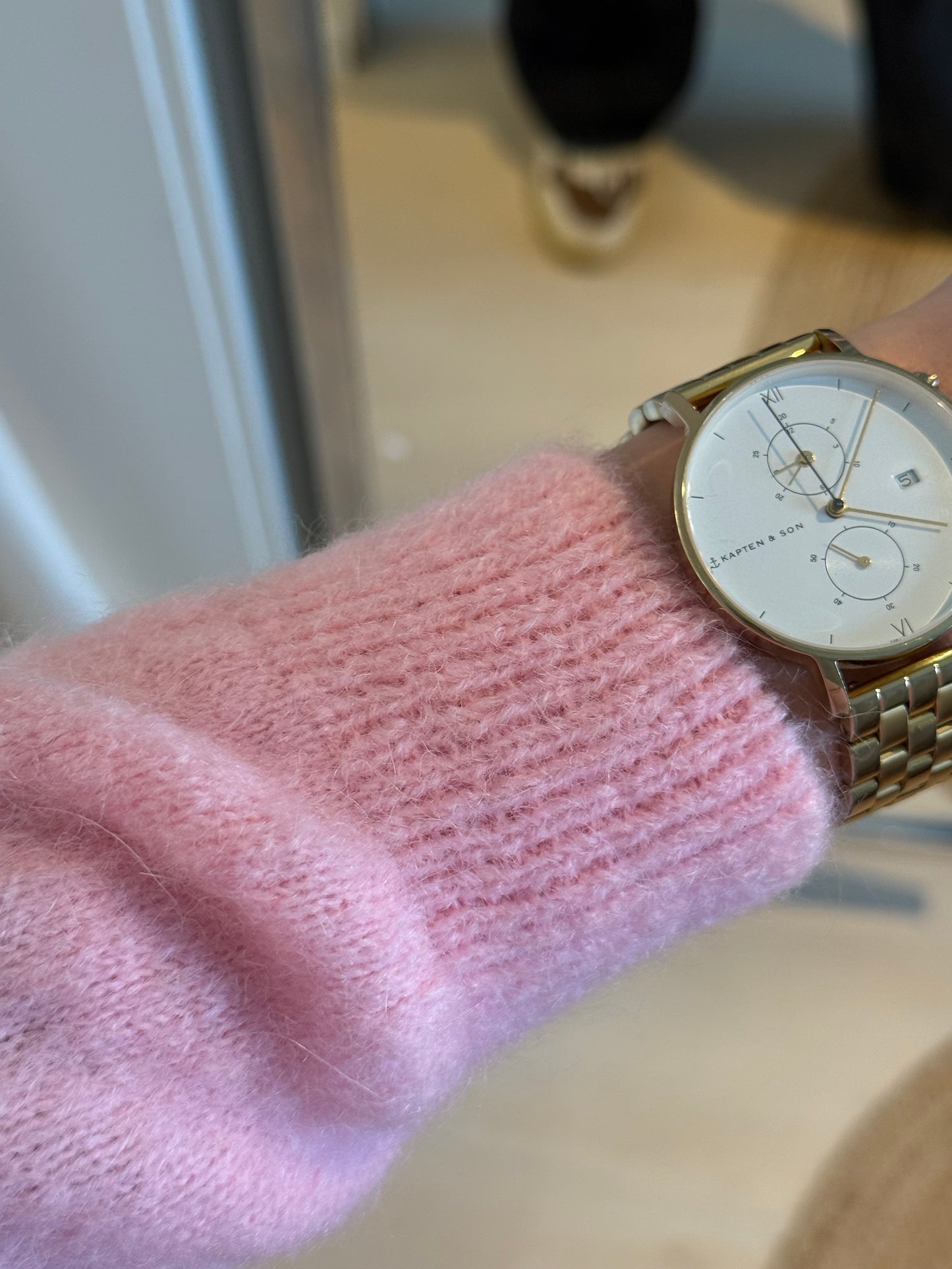 Alpaka Strickjacke Rundhals rosa