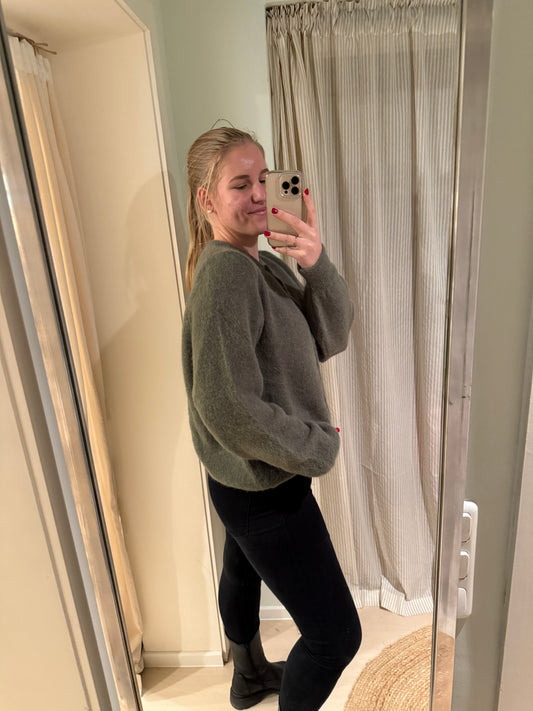 Baby-Alpaka Strickjacke Rundhals khaki