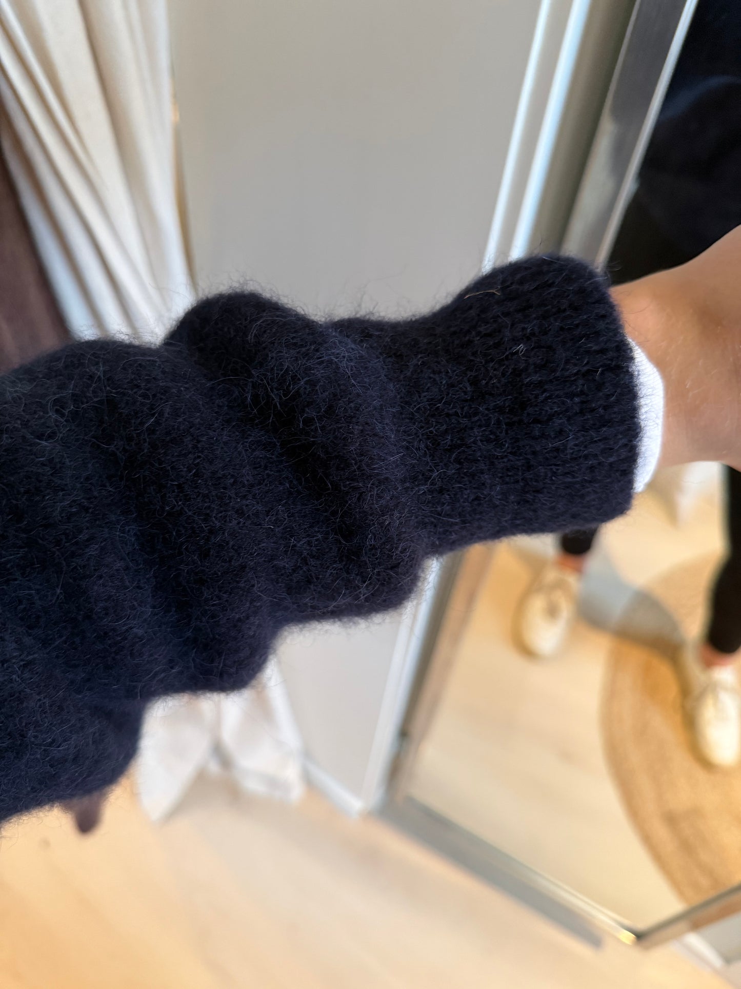 Baby-Alpaka Strickjacke Rundhals marineblau