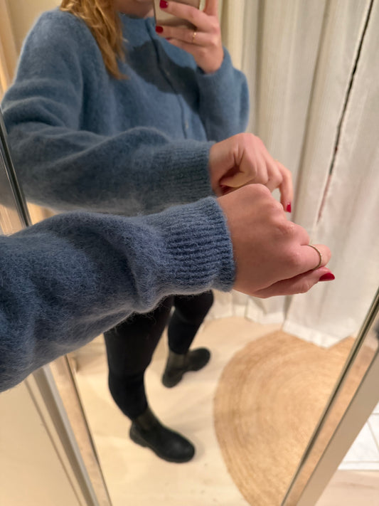 Baby-Alpaka Strickjacke Rundhals jeansblau