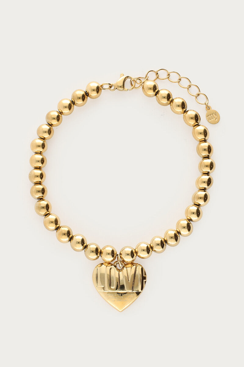 Bold Perlenarmband mit Love Herz | Silber & Gold