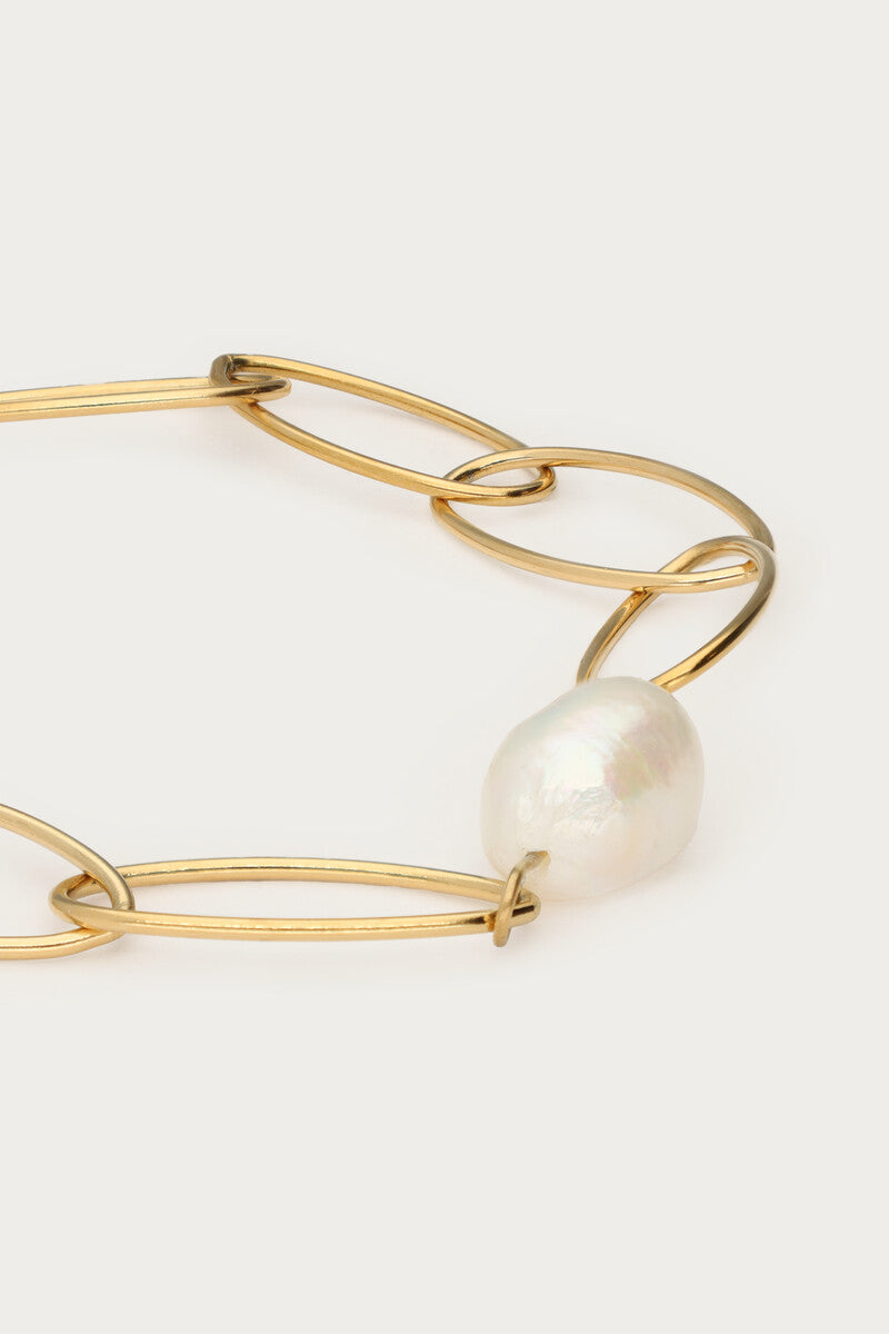 Bold Gliederarmband mit Süßwasserperle | Gold