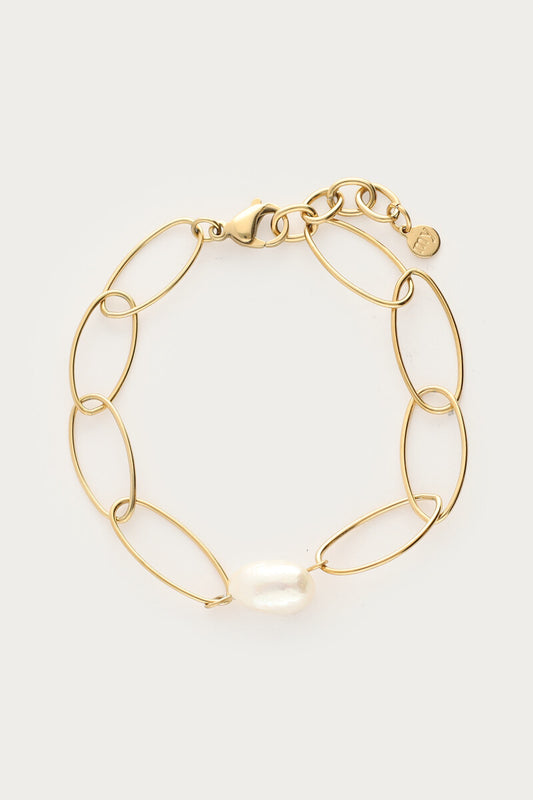 Bold Gliederarmband mit Süßwasserperle | Gold