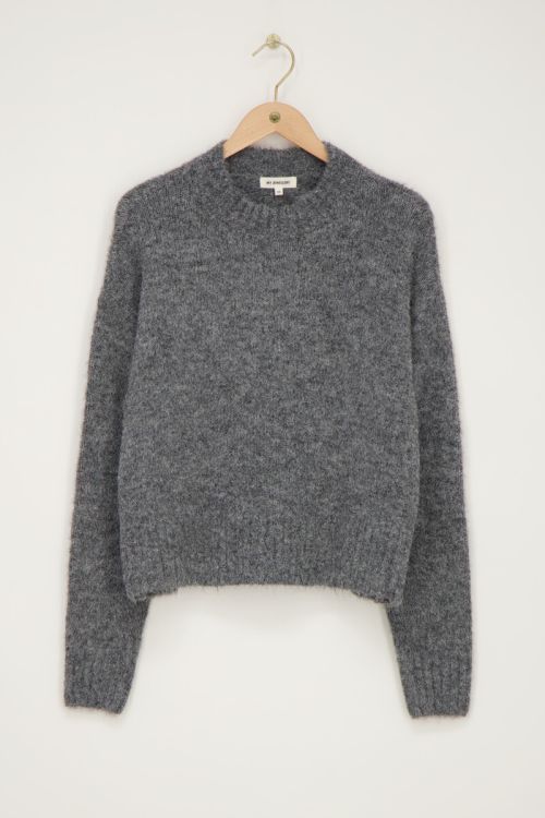 Grauer Oversized Strickpullover