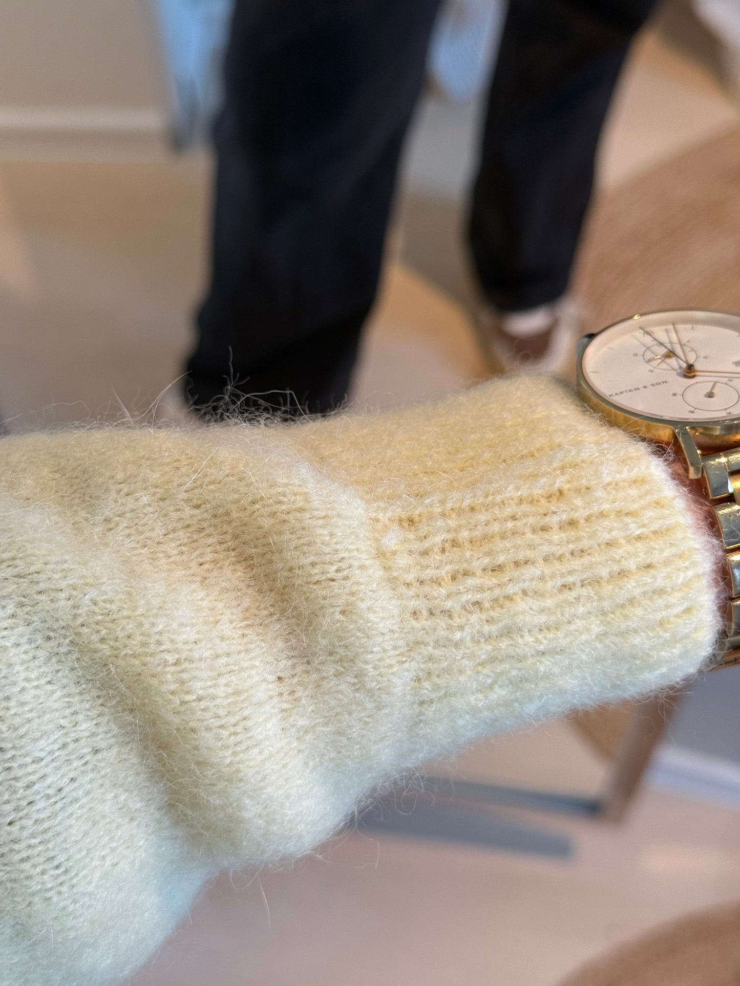 Alpaka Strickjacke Rundhals butter yellow