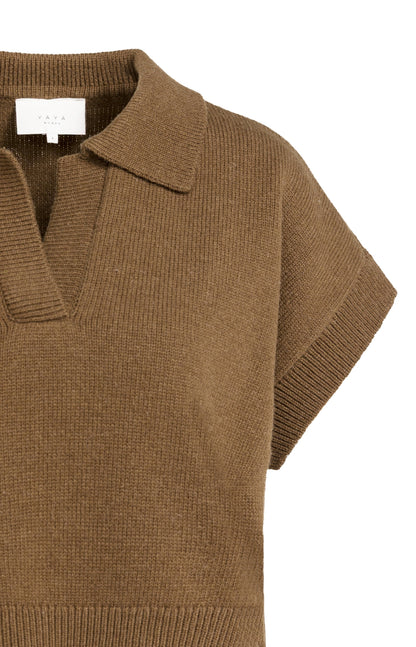 Strickoberteil Spencer mit Kragen | Teak Brown Melange