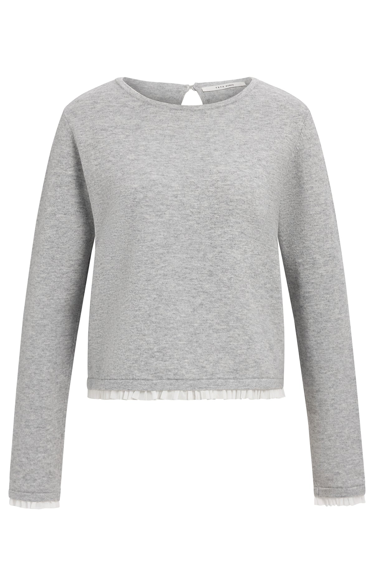 Feinstrick Oberteil mit Rüschenborten | Medium Grey Melange