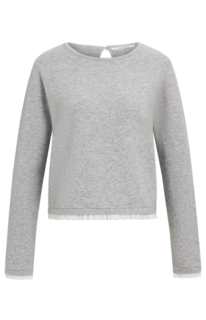 Feinstrick Oberteil mit Rüschenborten | Medium Grey Melange