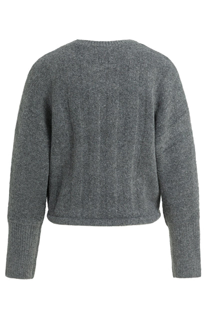 Strick Pullover mit Kordelzug | Grey Melange