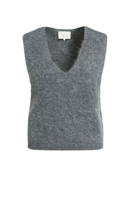 Strick-Pullunder mit tiefem V-Ausschnitt | Grey Melange
