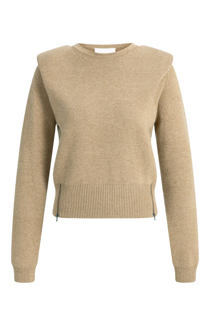 Strick Pullover mit Schulterdetail | Cornstalk Brown Melange