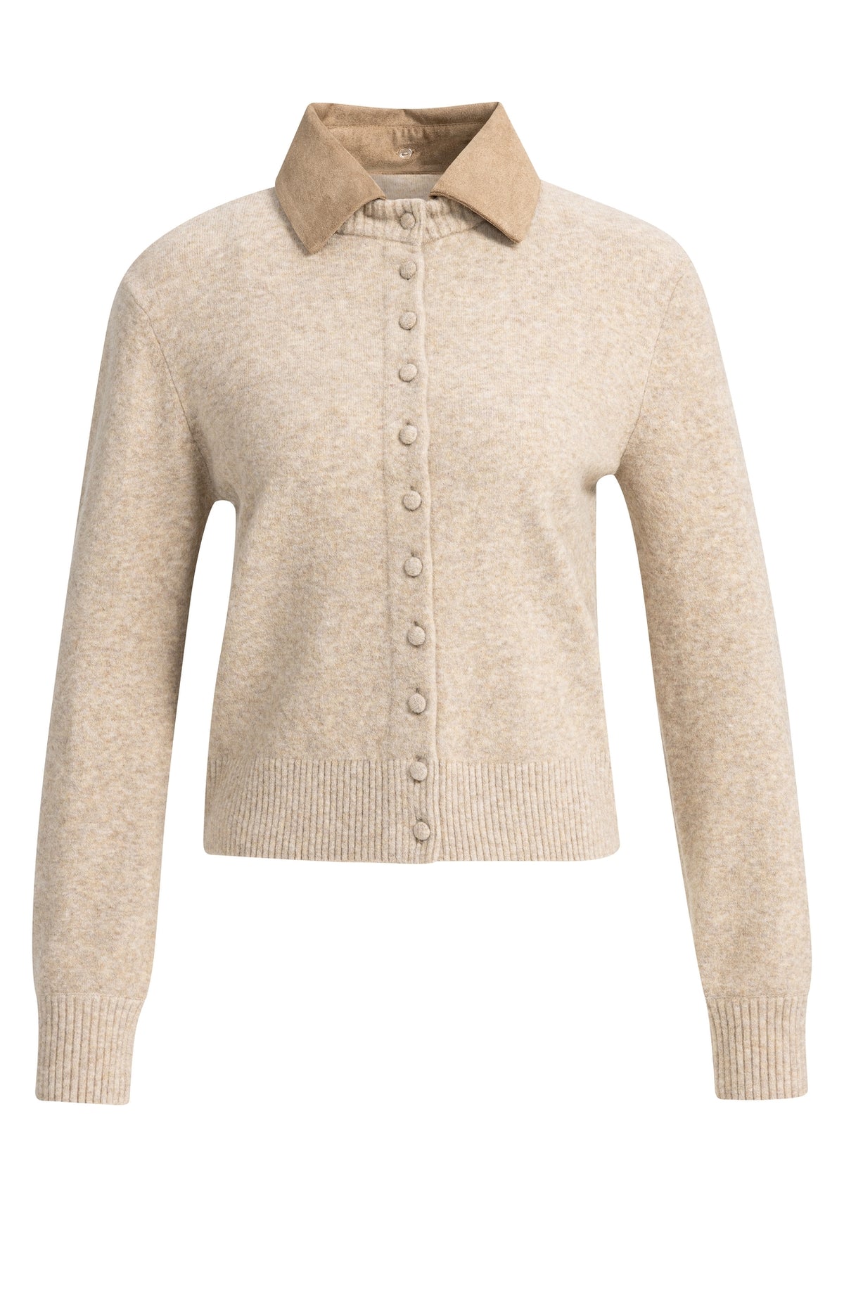Cardigan mit abnehmbarem Kragen | Light Beige Melange