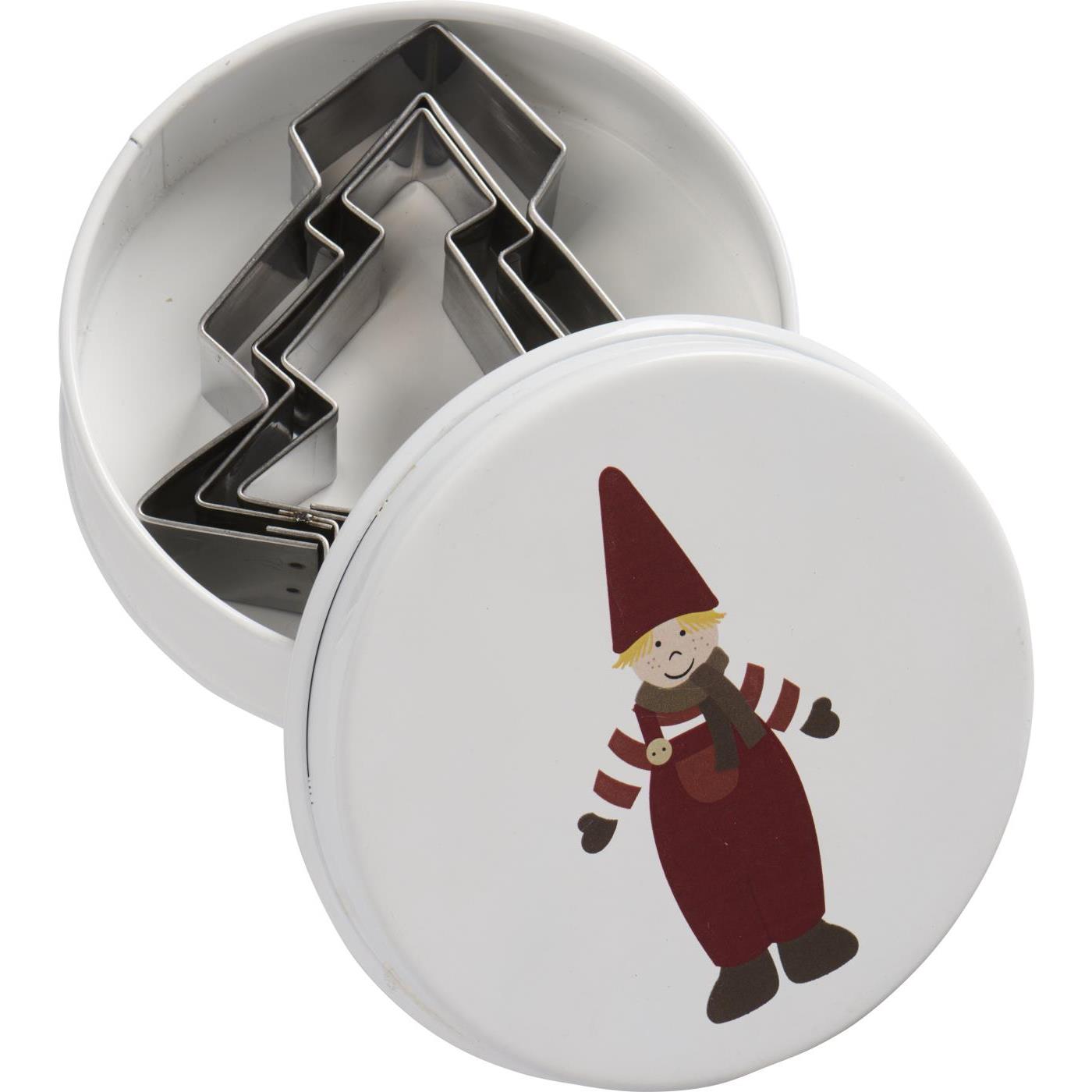 Dose mit drei Tannenbaum-Keksausstechern "Wichtelmännchen"