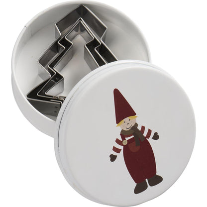 Dose mit drei Tannenbaum-Keksausstechern "Wichtelmännchen"