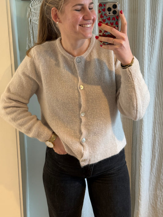 Alpaka Strickjacke Rundhals beige