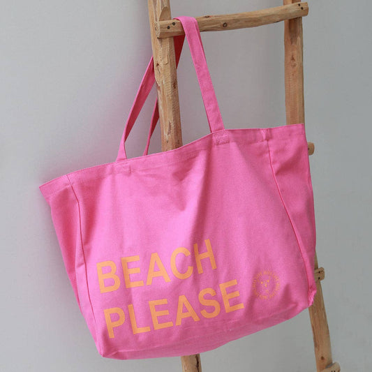 Canvas-Strandtas Beach Please in Rosa/Orange