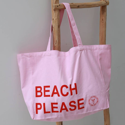 Canvas Strandtas „Beach Please“ in Pink