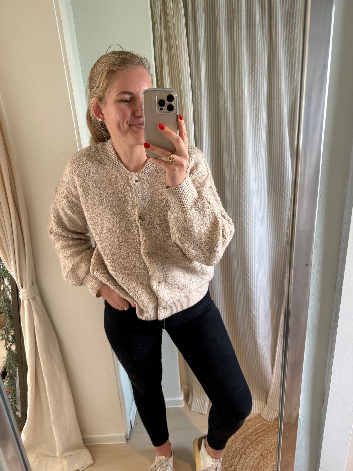 Bomber-Strickjacke beige