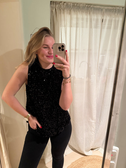 Pailletten Top mit Schleife | schwarz
