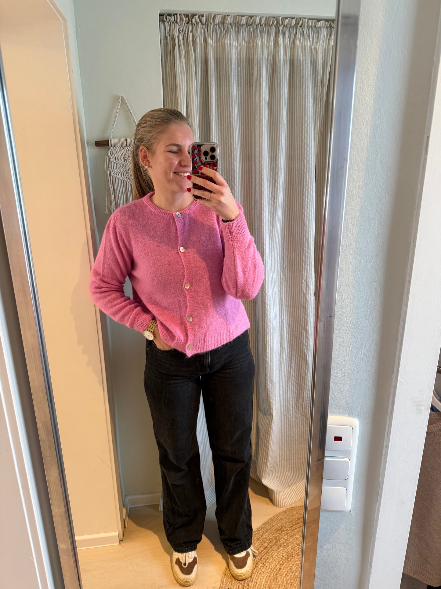 Alpaka Strickjacke Rundhals pink