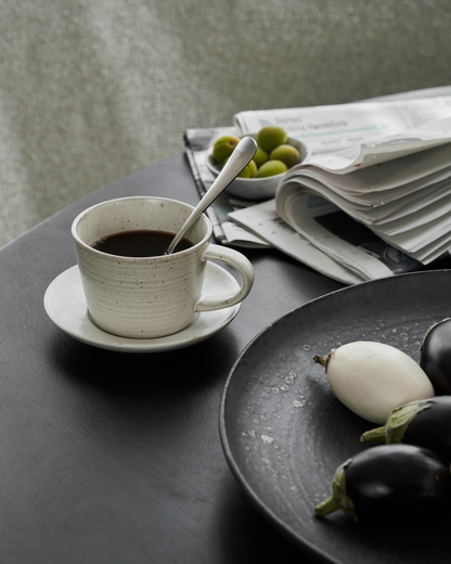Kaffeetasse mit Untertasse Pion, Grau/Weiß
