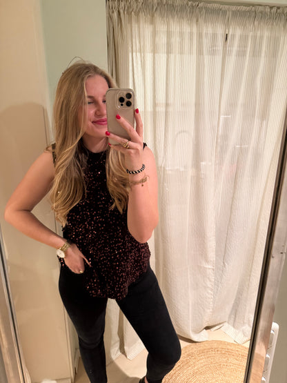 Pailletten Top mit Schleife | chocolate