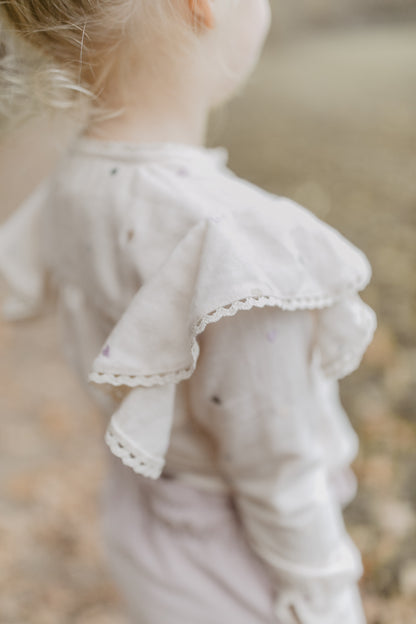Flanellbluse mit Herzchen-Stickerei und Rüschen 'light beige'