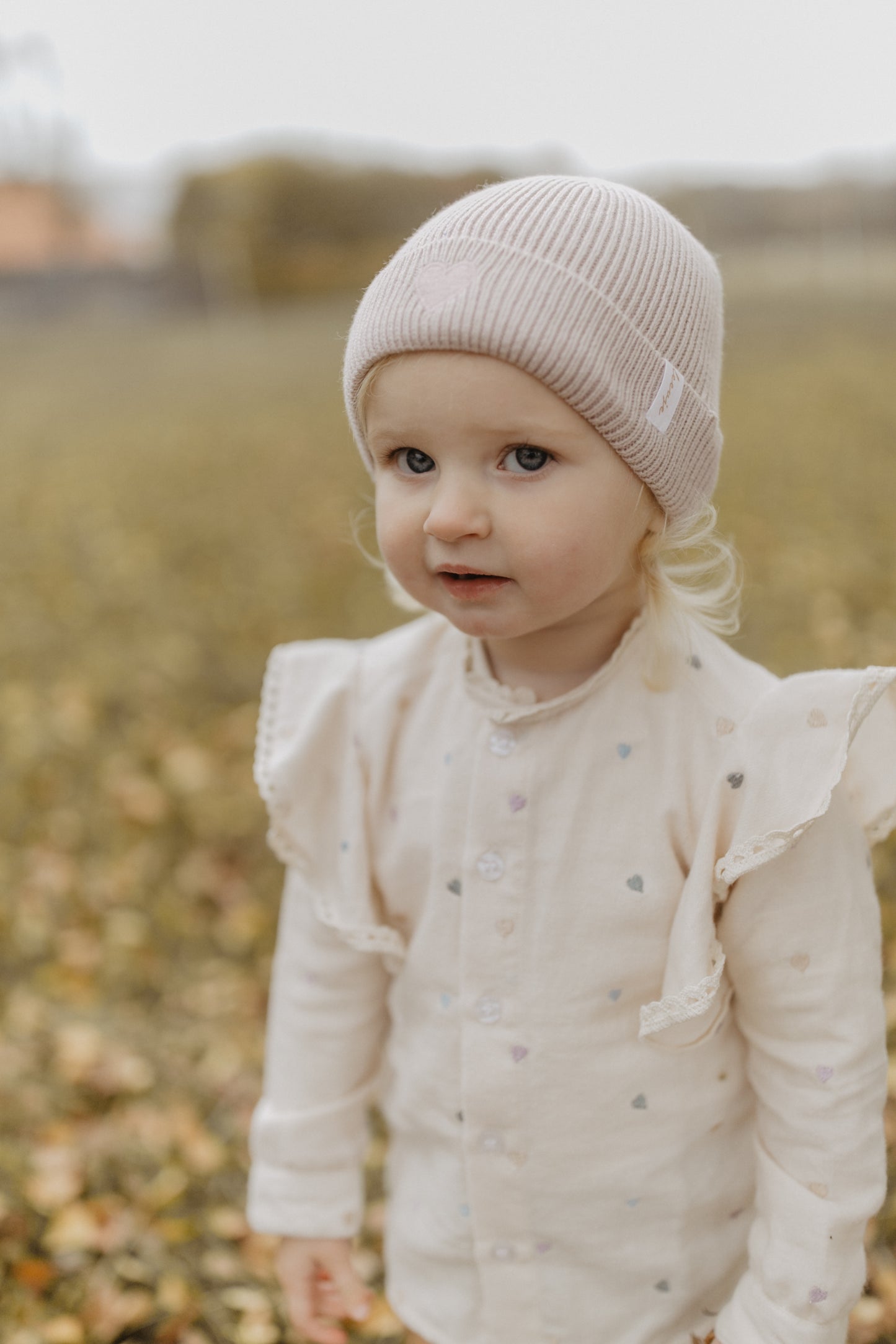 Flanellbluse mit Herzchen-Stickerei und Rüschen 'light beige'