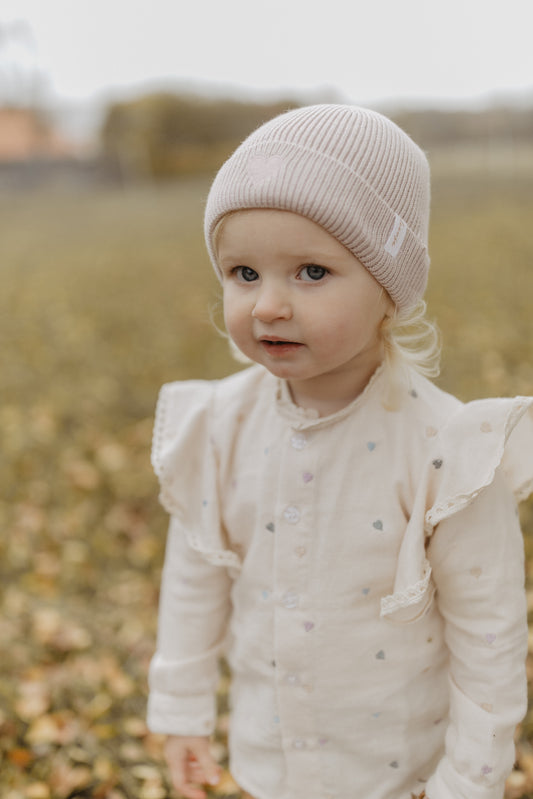 Flanellbluse mit Herzchen-Stickerei und Rüschen 'light beige'