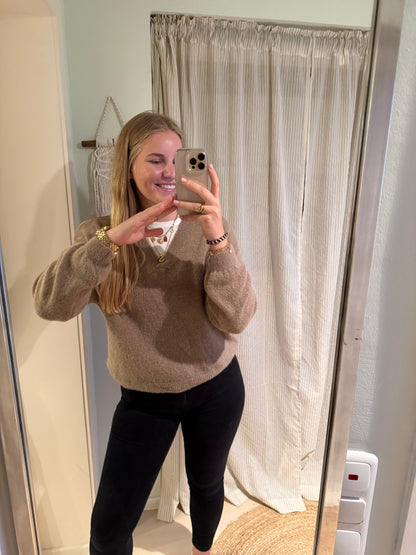 Strickpullover V-Ausschnitt braun