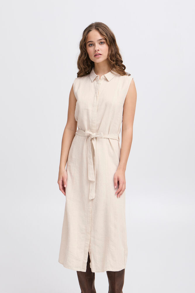 IHLINNO Leinenkleid Midi | natural ecru