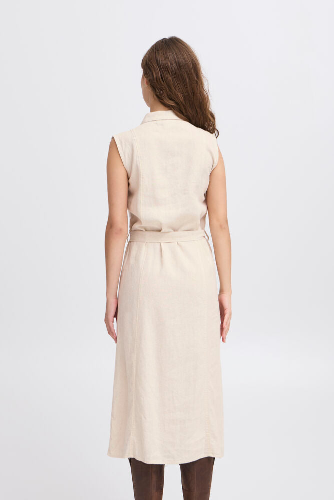 IHLINNO Leinenkleid Midi | natural ecru