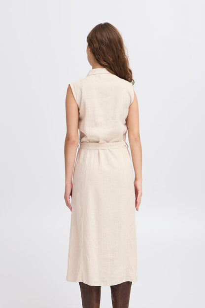 IHLINNO Leinenkleid Midi | natural ecru