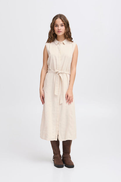 IHLINNO Leinenkleid Midi | natural ecru