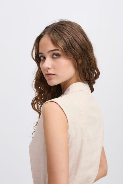 IHLINNO Leinenkleid Midi | natural ecru